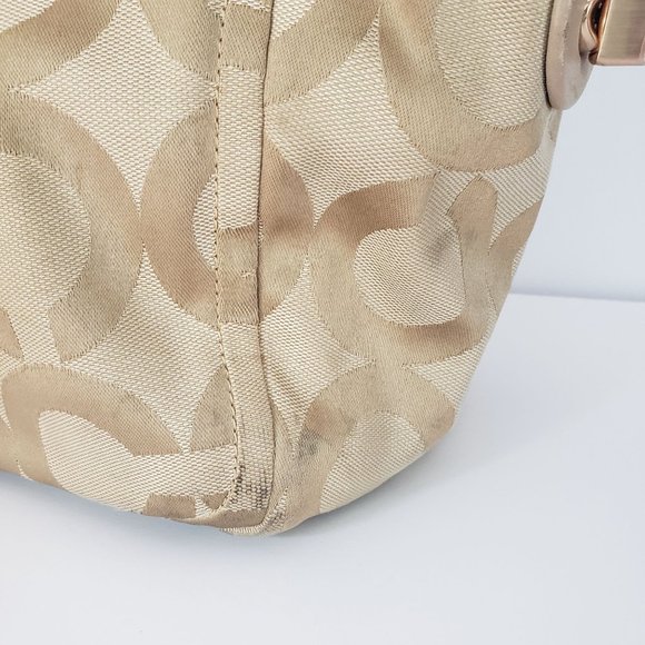 COACH Large Parker Op Art Rose Gold Hardware Jacquard and Leather Hobo Satchel - Picture 12 of 15